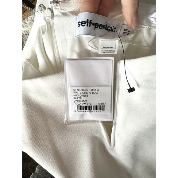 SELF PORTRAIT White Crepe Bow Balloon Sleeve Midi Dress - Picture 6 of 11